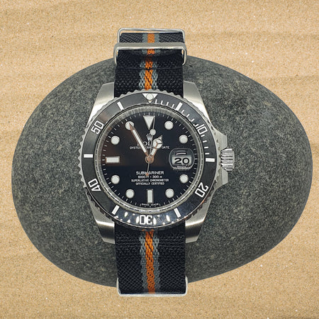 Max Premium Nylon NATO Watch Strap Black/Orange/Grey
