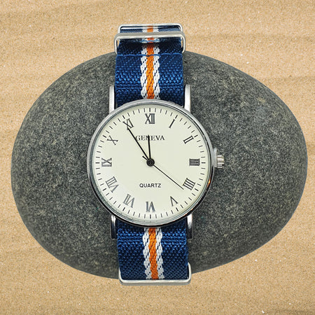 Max Premium Nylon NATO Watch Strap Blue/White/ Orange