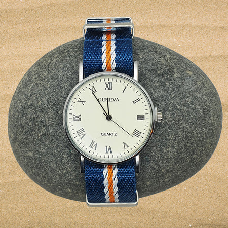 Max Premium Nylon NATO Watch Strap Blue/White/ Orange