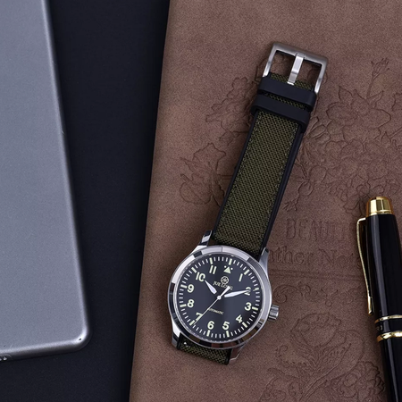 Max Sailcloth Watch Strap Black FKM Green Sailcloth