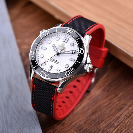 Max Sailcloth Watch Strap  Red FKM Black Sailcloth