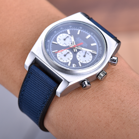 Max Sailcloth Watch Strap Black FKM Blue Sailcloth