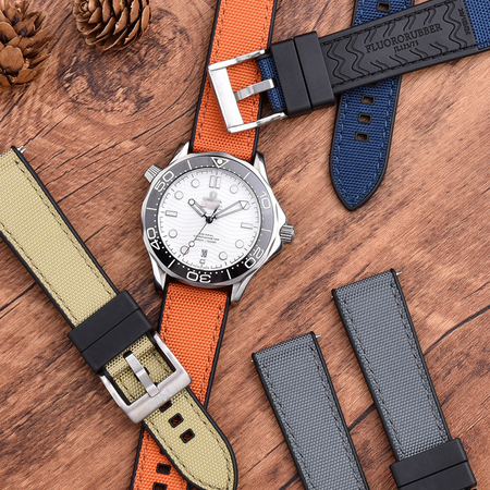 Max Sailcloth Watch Strap Black FKM Orange Sailcloth