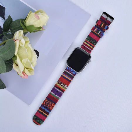 Max Tribal Fabric Watch Strap Compatible with all Apple iWatch Red/Purple/Green Milti- Coloured