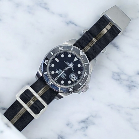 Max French Marine Nationale Elastic Watch Strap Black/Khaki Thick