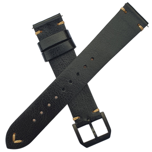 Max Original Genuine Leather Watch Strap Oil Wax Black Quick Release