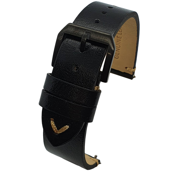 Max Original Genuine Leather Watch Strap Oil Wax Black Quick Release