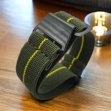 Load image into Gallery viewer, Max French Marine Nationale Elastic Watch Strap Green/Yellow PVD