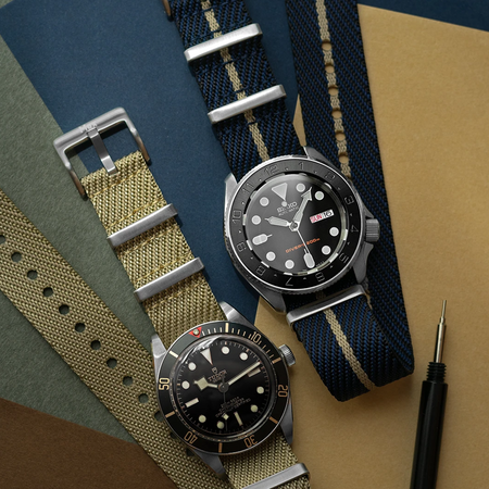 Max Premium Nylon NATO Watch Strap Black/Navy/Khaki
