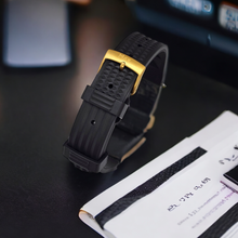 Load image into Gallery viewer, Max FKM Rubber Waffle Style Quick Release Watch Strap Black Gold