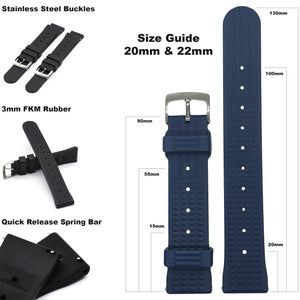 Max FKM Rubber Waffle Style Quick Release Watch Strap Navy Blue