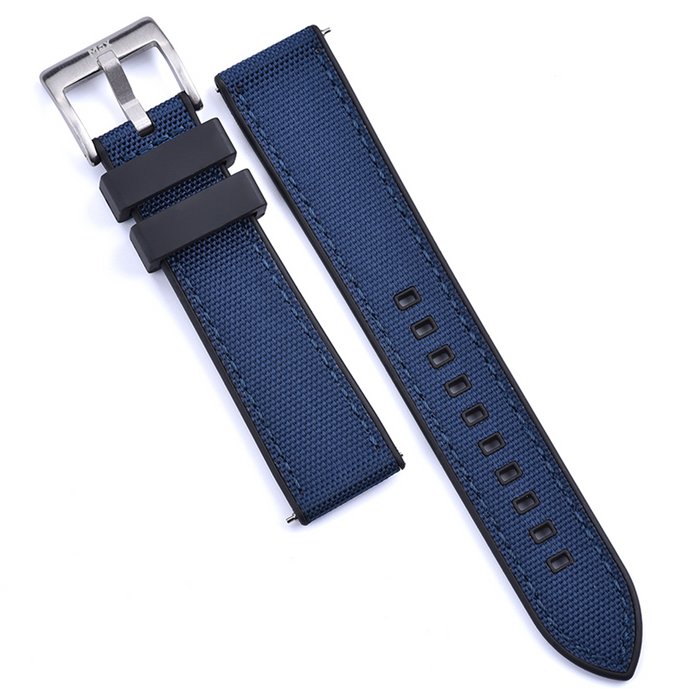 Max Sailcloth Watch Strap Black FKM Blue Sailcloth